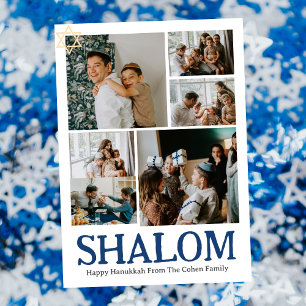 Shalom White Letter Hanukkah Foto Collage Feiertagskarte