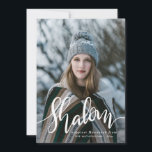 Shalom White Script Photo Overlay Hanukkah Feiertagskarte<br><div class="desc">Shalom White Script Photo Overlay Hanukkah</div>
