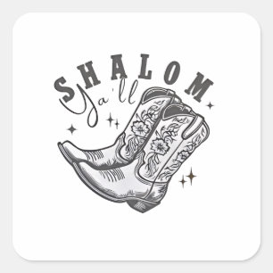 Shalom Y'all Cowboy Jewish Hanukkah West Quadratischer Aufkleber