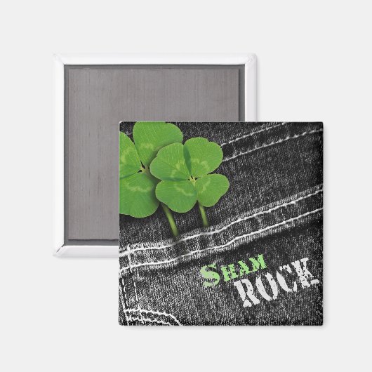 Sham Rock. Black Denim St. Patrick's Day Magnet (Vorderseite/Rückseite)