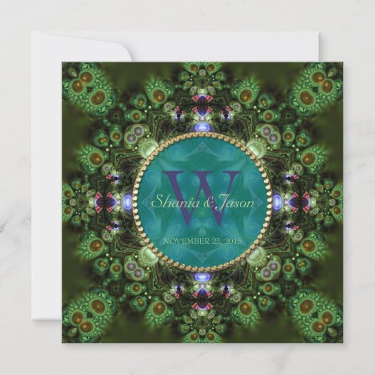 Shaman Spirit Nature Green Monogram Verlobung Einladung (Vorderseite)