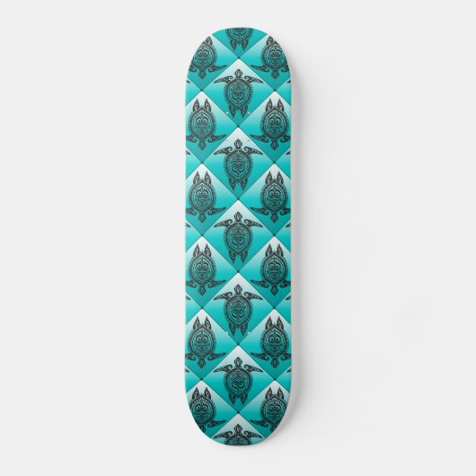 Shamanic Meeresschildkröte-Muster - cyan-blau Skateboard (Vorderseite)