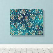 Shamanic Sea Turtles Muster + Ihr Backgr Bild. Leinwanddruck (Insitu (Holzboden))