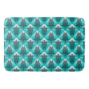 Shamanic Sea Turtles Pattern - cyan Badematte