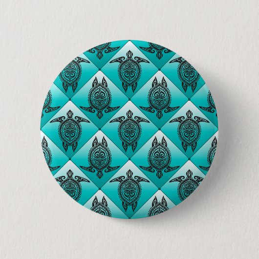 Shamanic Sea Turtles Pattern - cyan Button (Vorderseite)