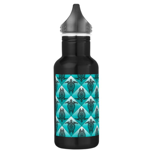 Shamanic Sea Turtles Pattern - cyan Edelstahlflasche (Links)
