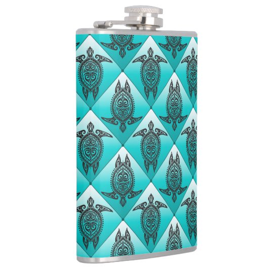 Shamanic Sea Turtles Pattern - cyan Flachmann (Rechts)
