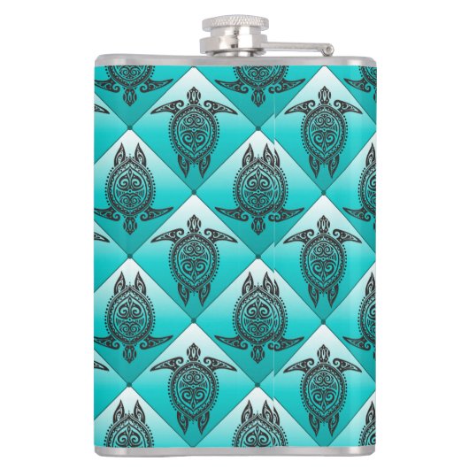 Shamanic Sea Turtles Pattern - cyan Flachmann (Rückseite)