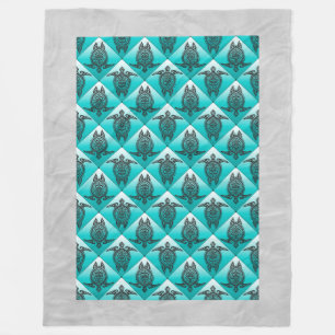 Shamanic Sea Turtles Pattern - cyan Fleecedecke