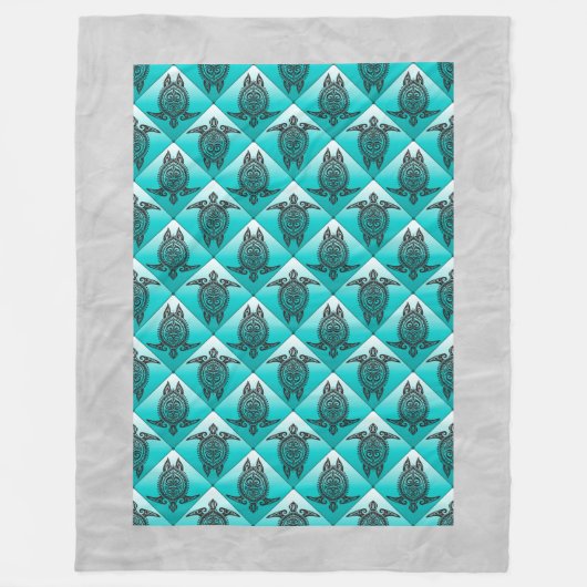 Shamanic Sea Turtles Pattern - cyan Fleecedecke (Vorderseite)