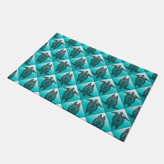 Shamanic Sea Turtles Pattern - cyan Fußmatte (Schrägansicht)
