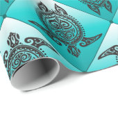 Shamanic Sea Turtles Pattern - cyan Geschenkpapier (Rolleneckpunkt)