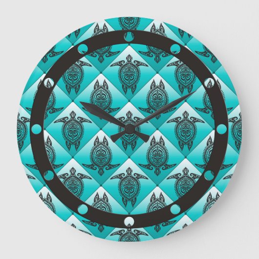 Shamanic Sea Turtles Pattern - cyan Große Wanduhr (Vorderseite)