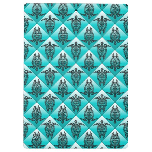 Shamanic Sea Turtles Pattern - cyan Klemmbrett (Rückseite)