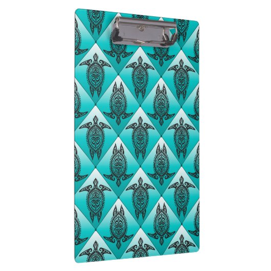 Shamanic Sea Turtles Pattern - cyan Klemmbrett (Rechts)