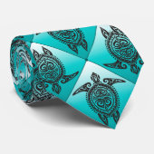 Shamanic Sea Turtles Pattern - cyan Krawatte (Gerollt)