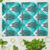 Shamanic Sea Turtles Pattern - cyan Küchentuch (Gefaltet)