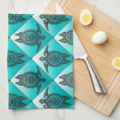 Shamanic Sea Turtles Pattern - cyan Küchentuch (Viertel Falte)