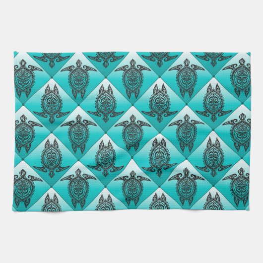 Shamanic Sea Turtles Pattern - cyan Küchentuch (Horizontal)