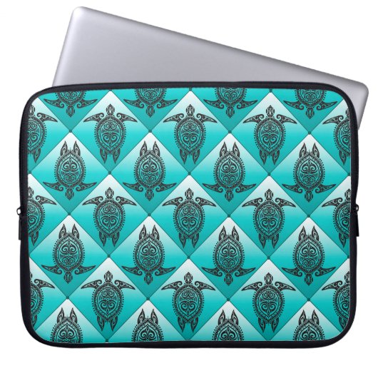 Shamanic Sea Turtles Pattern - cyan Laptopschutzhülle (Vorderseite)