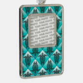 Shamanic Sea Turtles Pattern - cyan Rahmen-Ornament Silber (Rechts)