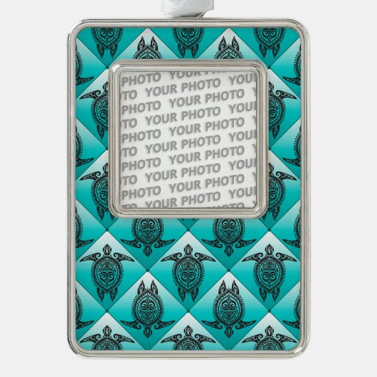 Shamanic Sea Turtles Pattern - cyan Rahmen-Ornament Silber (Vorderseite)