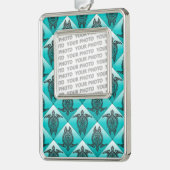 Shamanic Sea Turtles Pattern - cyan Rahmen-Ornament Silber (Links)