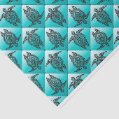 Shamanic Sea Turtles Pattern - cyan Seidenpapier (Ausschnitt)
