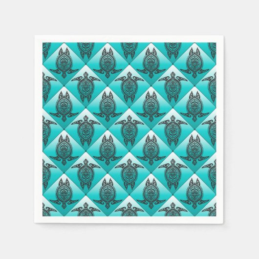 Shamanic Sea Turtles Pattern - cyan Serviette (Vorderseite)