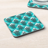 Shamanic Sea Turtles Pattern - cyan Untersetzer (Linke Seite)