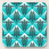 Shamanic Sea Turtles Pattern - cyan Untersetzer (Vorderseite)