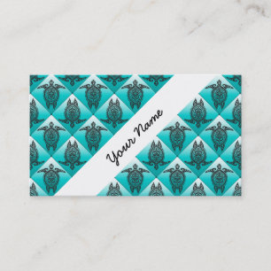 Shamanic Sea Turtles Pattern - cyan Visitenkarte