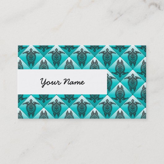 Shamanic Sea Turtles Pattern - cyan Visitenkarte (Vorderseite)