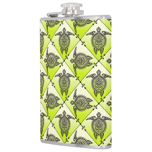 Shamanic Sea Turtles Pattern - Green Flachmann (Links)