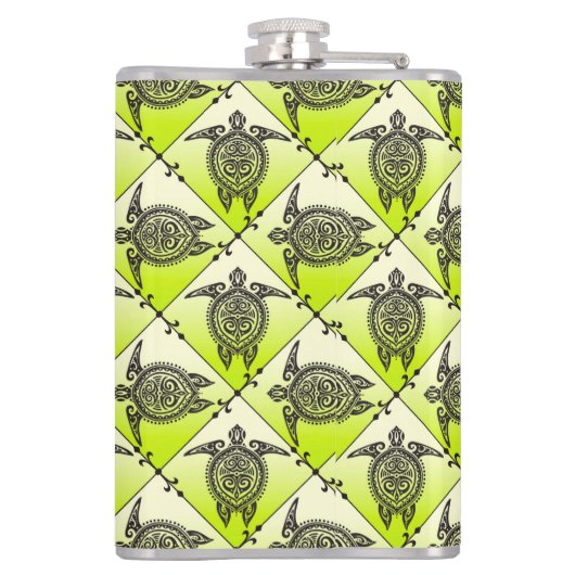 Shamanic Sea Turtles Pattern - Green Flachmann (Rückseite)