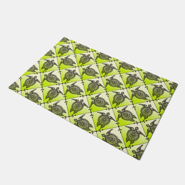 Shamanic Sea Turtles Pattern - Green Fußmatte (Schrägansicht)