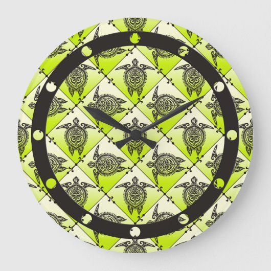 Shamanic Sea Turtles Pattern - Green Große Wanduhr (Vorderseite)