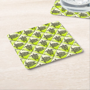 Shamanic Sea Turtles Pattern - Green Rechteckiger Pappuntersetzer