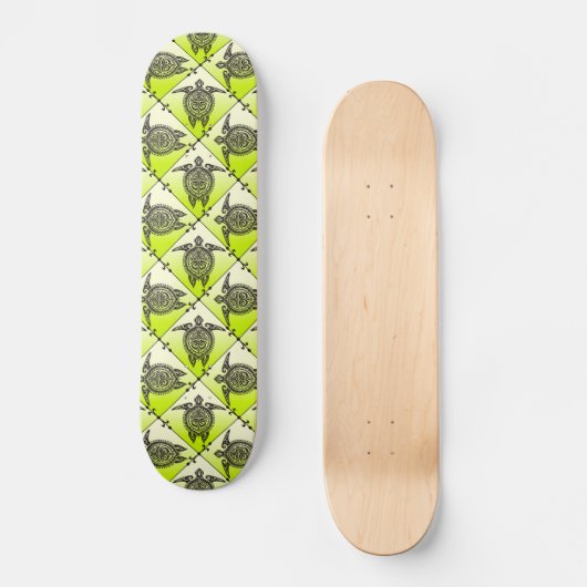 Shamanic Sea Turtles Pattern - green Skateboard (Vorderseite)