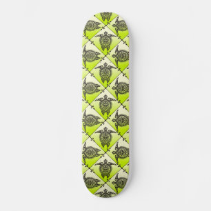 Shamanic Sea Turtles Pattern - green Skateboard