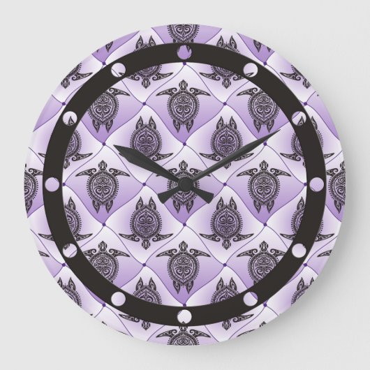 Shamanic Sea Turtles Pattern - violet Große Wanduhr (Vorderseite)