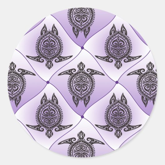 Shamanic Sea Turtles Pattern - violet Runder Aufkleber (Vorderseite)