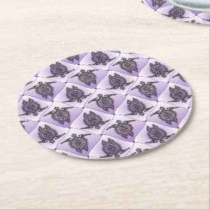 Shamanic Sea Turtles Pattern - violet Runder Pappuntersetzer