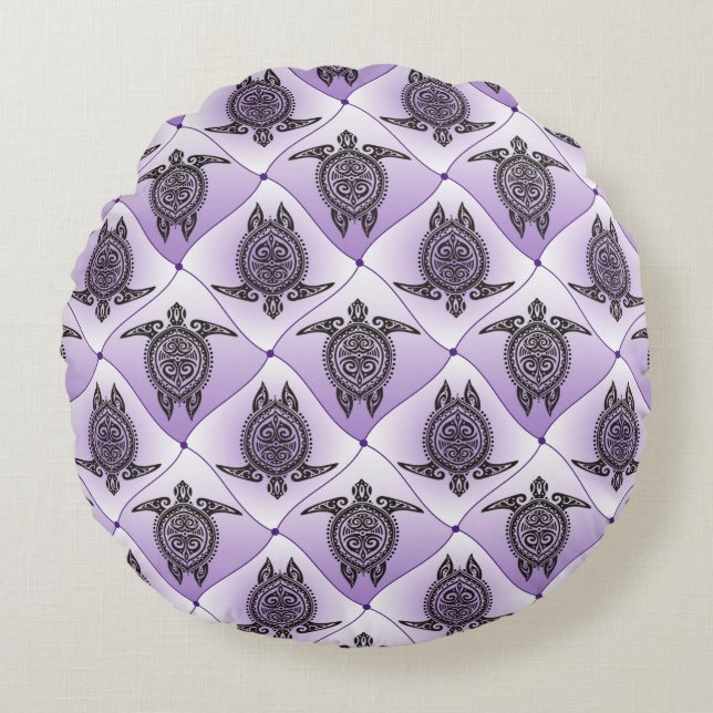 Shamanic Sea Turtles Pattern - violet Rundes Kissen (Vorderseite)