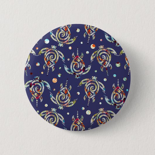 Shamanic Sea Turtles Pattern + your backgr. color Button (Vorderseite)