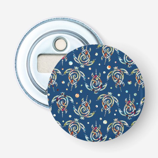Shamanic Sea Turtles Pattern + your backgr. color Flaschenöffner (Vorderseite)