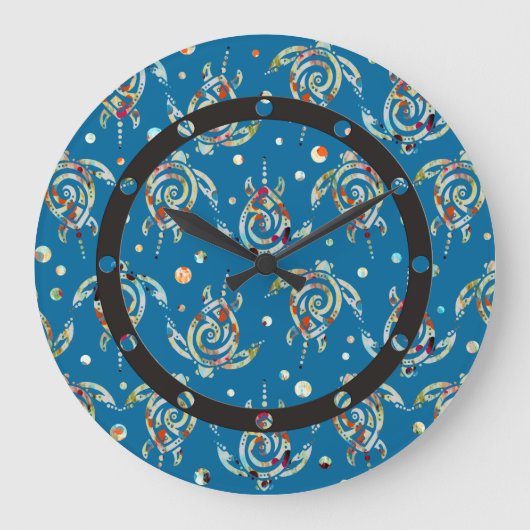Shamanic Sea Turtles Pattern + your backgr. color Große Wanduhr (Vorderseite)