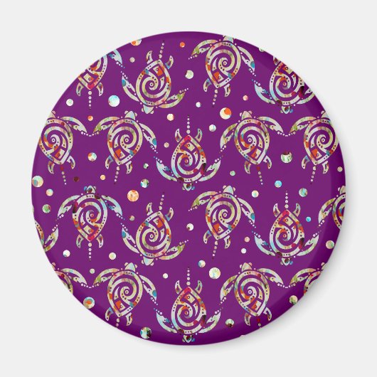 Shamanic Sea Turtles Pattern + your backgr. color Magnet (Vorne)