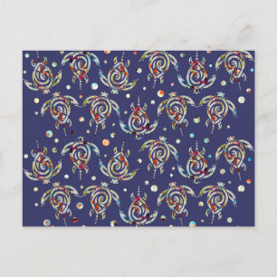 Shamanic Sea Turtles Pattern + your backgr. color Postkarte