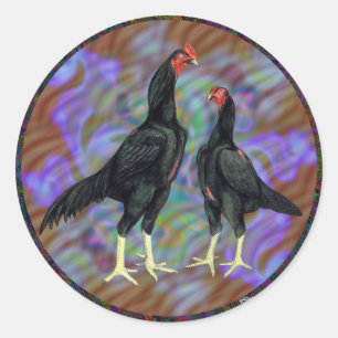 Shamo: Schwarzes Paar Runder Aufkleber